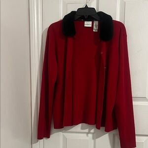 Villager Red Cardigan with Black Collar
